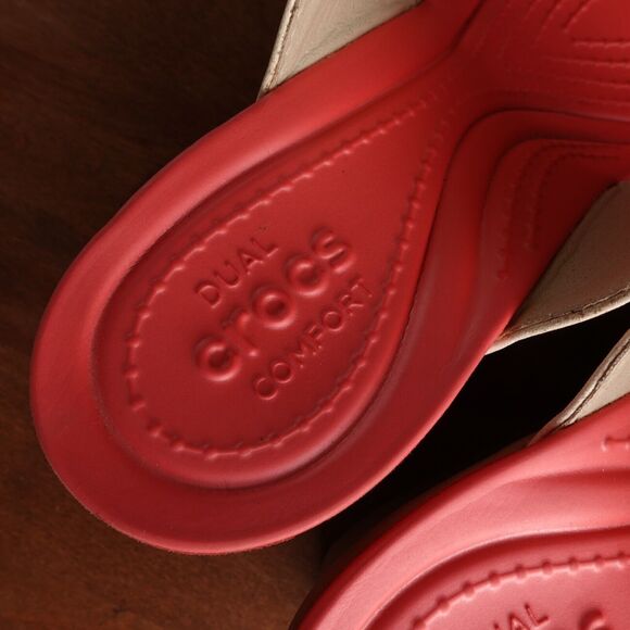 Crocs Sandals Womens Size 10 Pink Leigh II Wedge Slip On Floral Heels Shoes READ - Picture 8 of 16